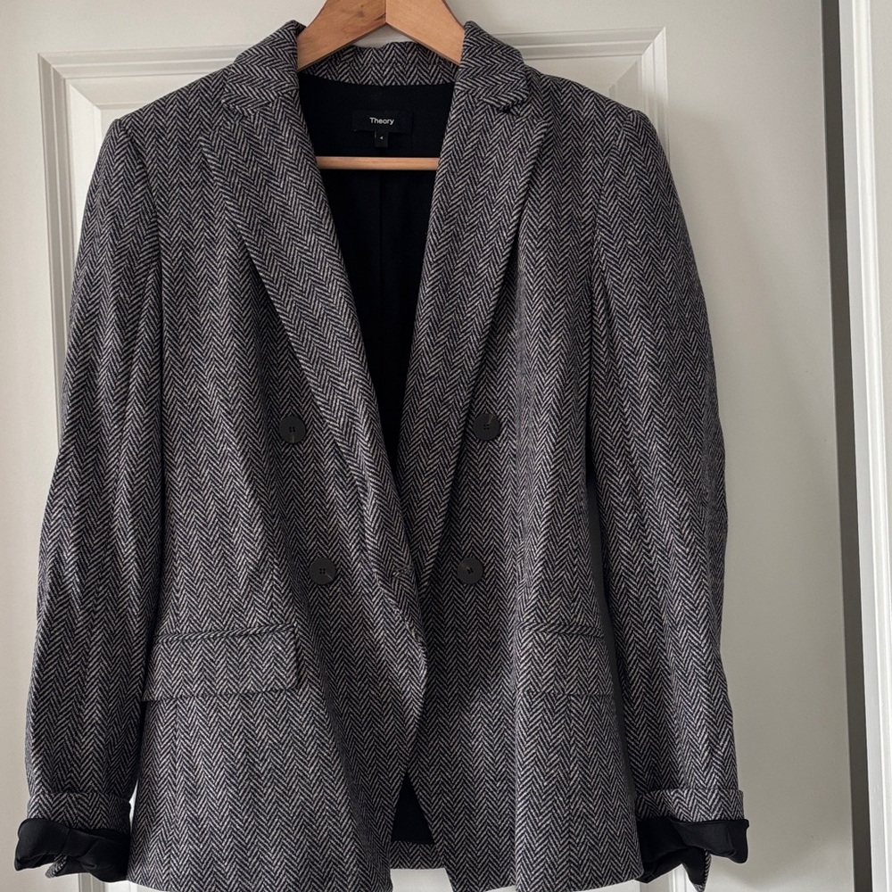 Theory Black and White Herringbone Blazer
